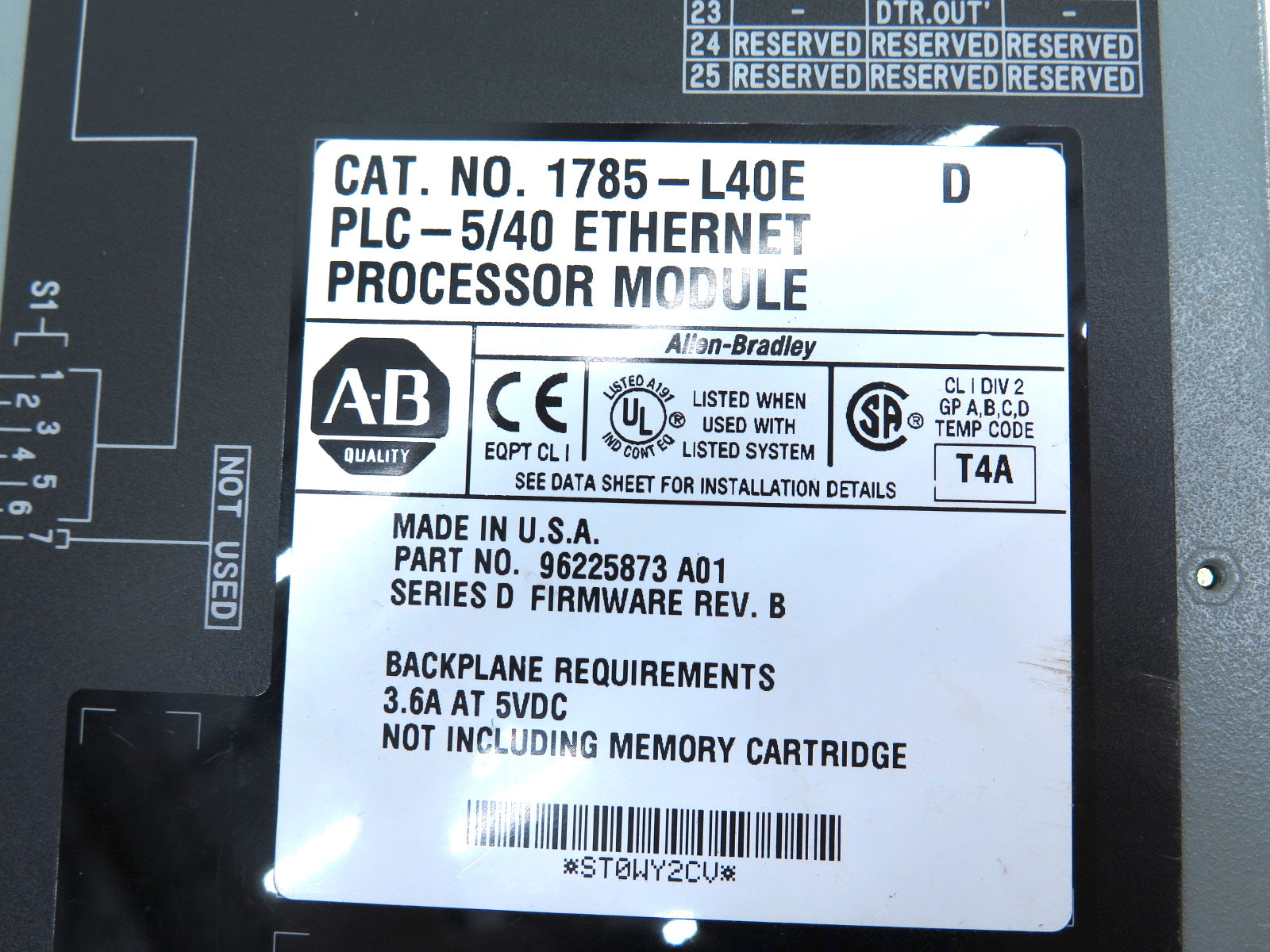 Allen-Bradley 1785-L40E Ethernet Processor Module Ser.D - Advance Operations