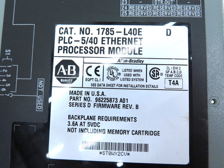 Allen-Bradley 1785-L40E Ethernet Processor Module Ser.D - Advance Operations