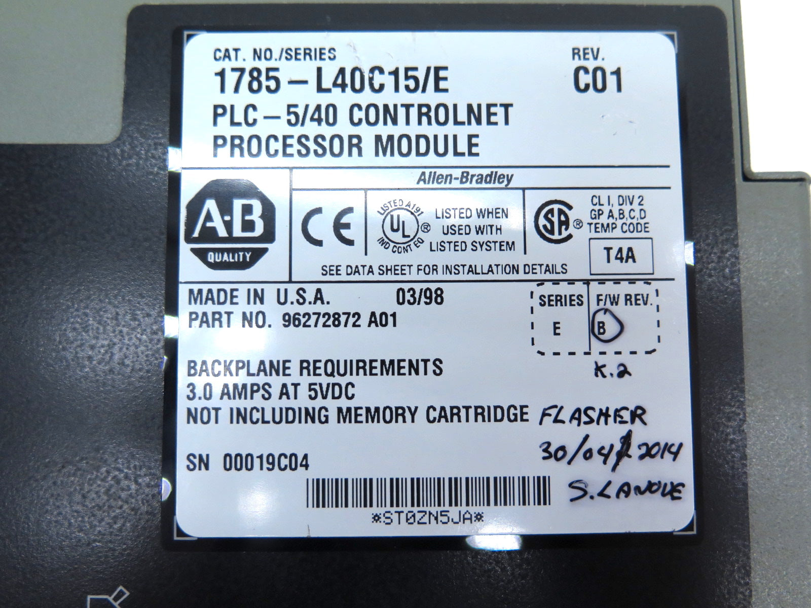 Allen-Bradley 1785-L40C15/E ControlNet Processor Module - Advance Operations
