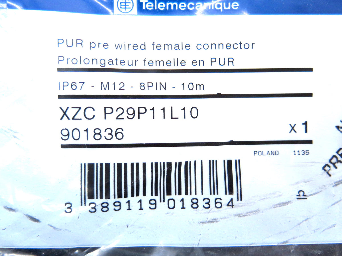 Telemecanique XZC P29P11L10 PUR Pre Wired Female Connector - Advance Operations