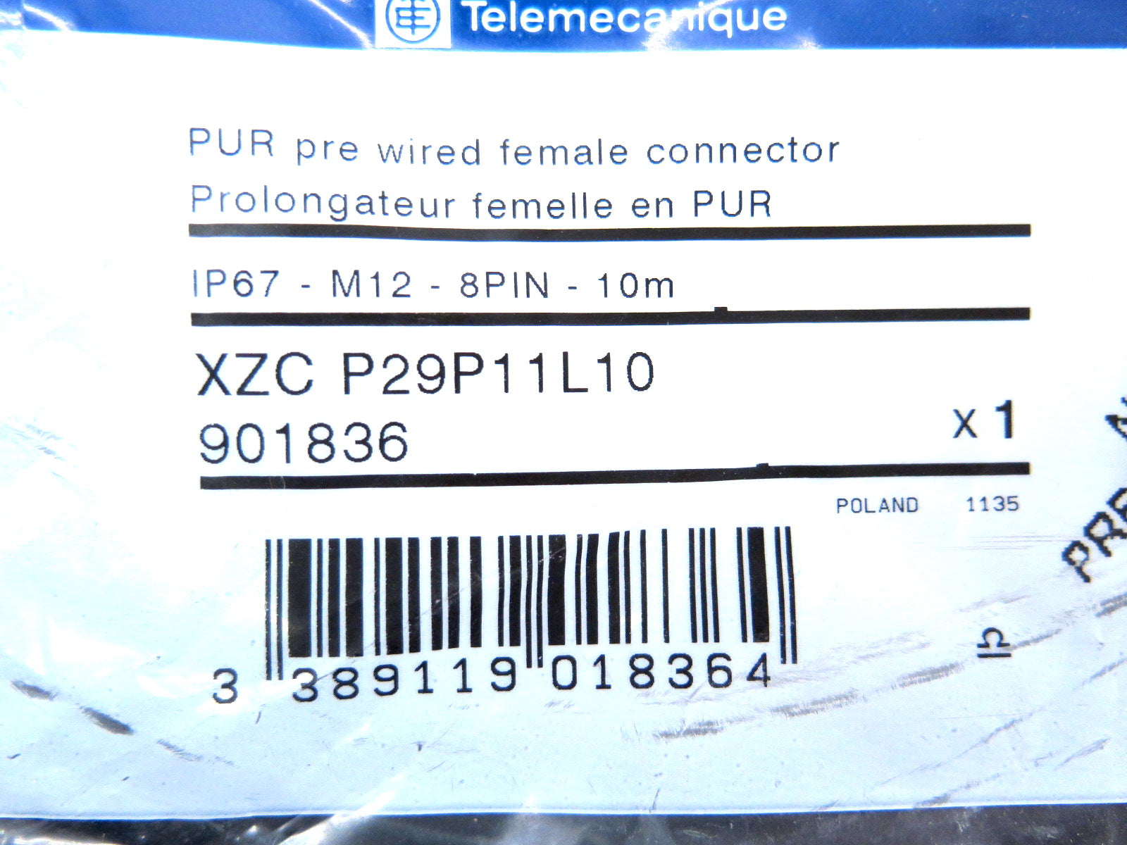 Telemecanique XZC P29P11L10 PUR Pre Wired Female Connector - Advance Operations