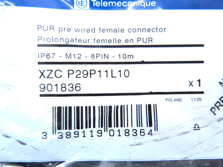 Telemecanique XZC P29P11L10 PUR Pre Wired Female Connector - Advance Operations
