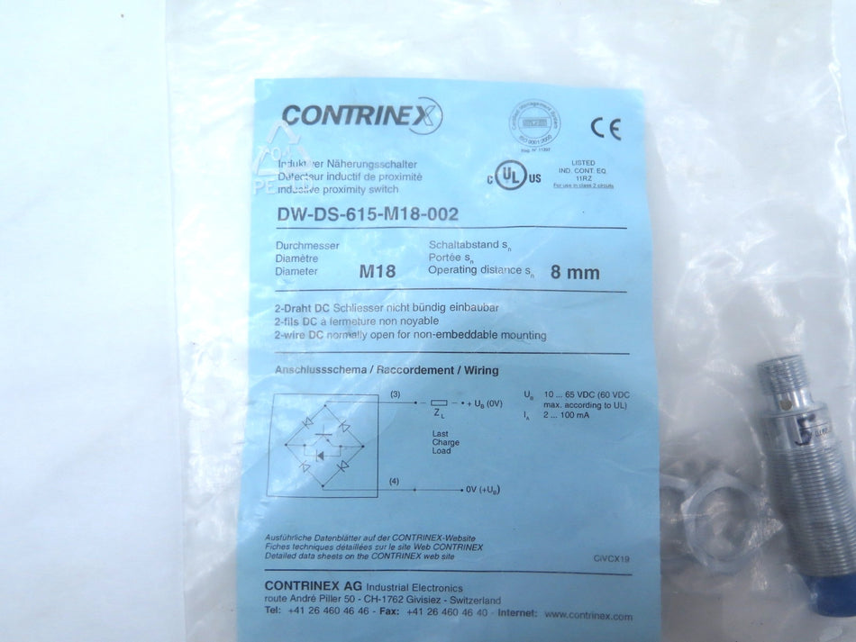 Contrinex DW-DS-615-M18-002 Inductive Proximity Switch - Advance Operations