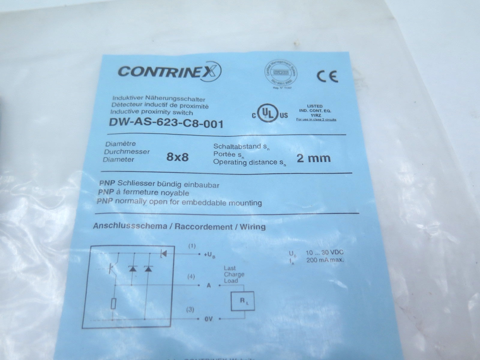 Contrinex DW-AS-623-C8-001 Inductive Proximity Switch - Advance Operations