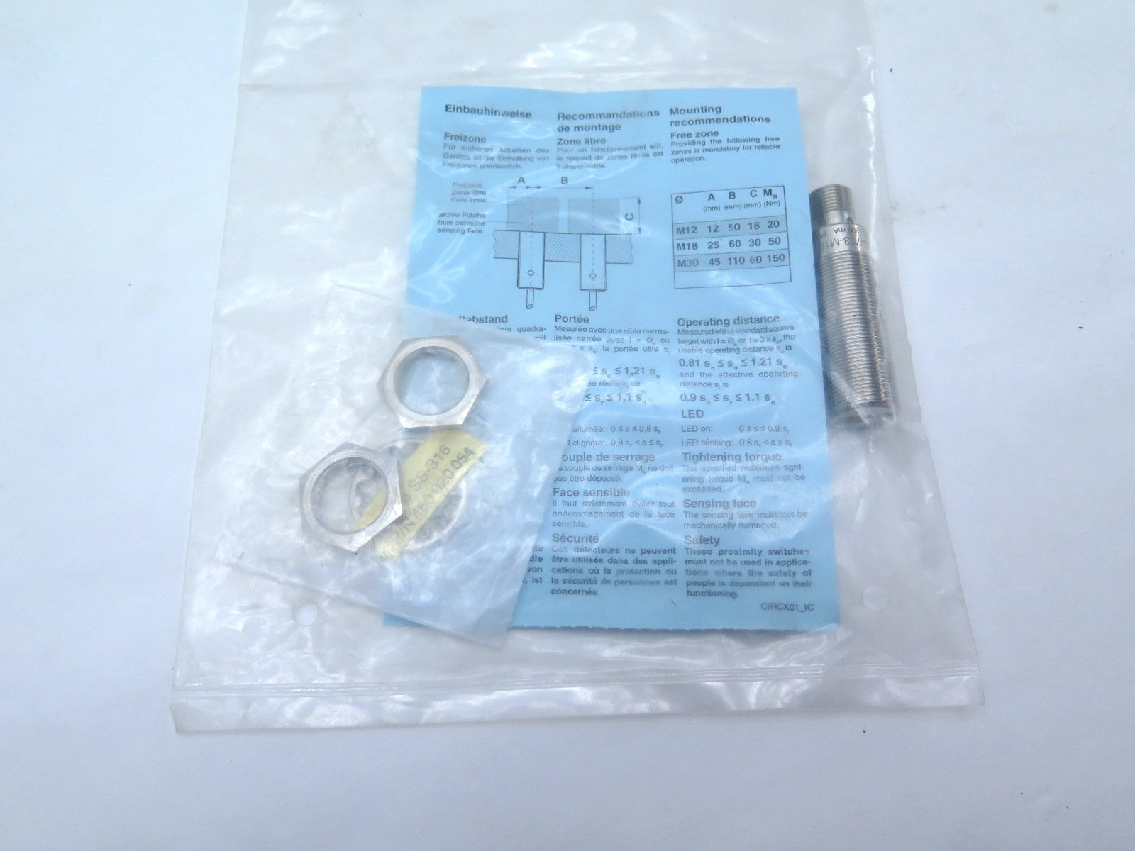 Contrinex DW-LS-703-M18-002 Inductive Proximity Switch - Advance Operations