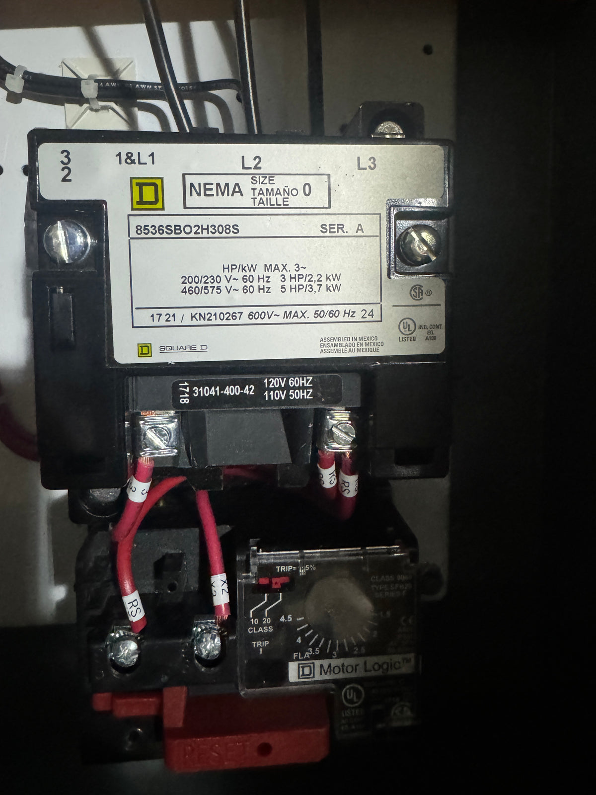 Square D 8538SBA23V Nema Size 0 Combination Motor Starter 5HP 600V - Advance Operations