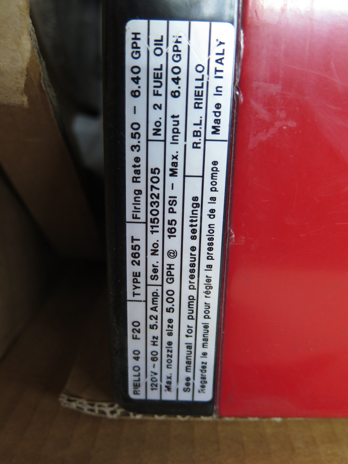 Riello 40 F20 / 3726512 Oil Burner Less Tube Old Style Shutter NEW IN BOX - Advance Operations