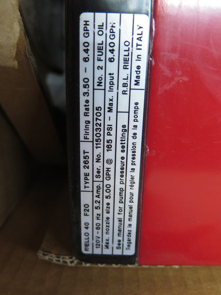 Riello 40 F20 / 3726512 Oil Burner Less Tube Old Style Shutter NEW IN BOX - Advance Operations