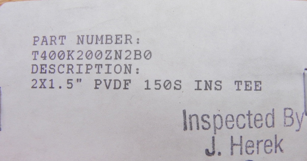 JCS PVDF Lined Instrument Tee 2" X 1-1/2" - Advance Operations