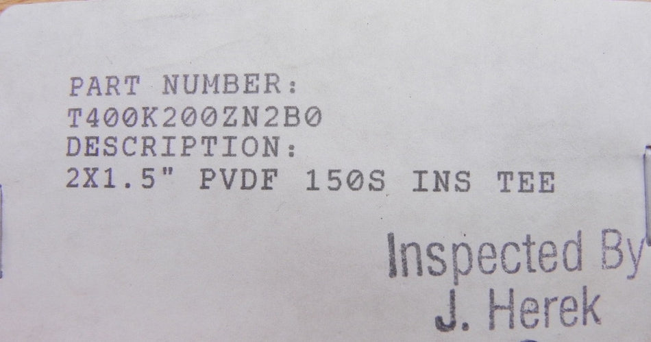 JCS PVDF Lined Instrument Tee 2" X 1-1/2" - Advance Operations