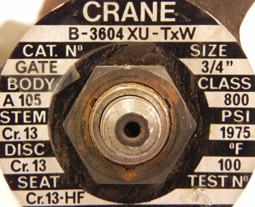 Crane B-3604XU-TxW Gate Valve 3/4" NPT / 3/4" Weld Class 800 - Advance Operations