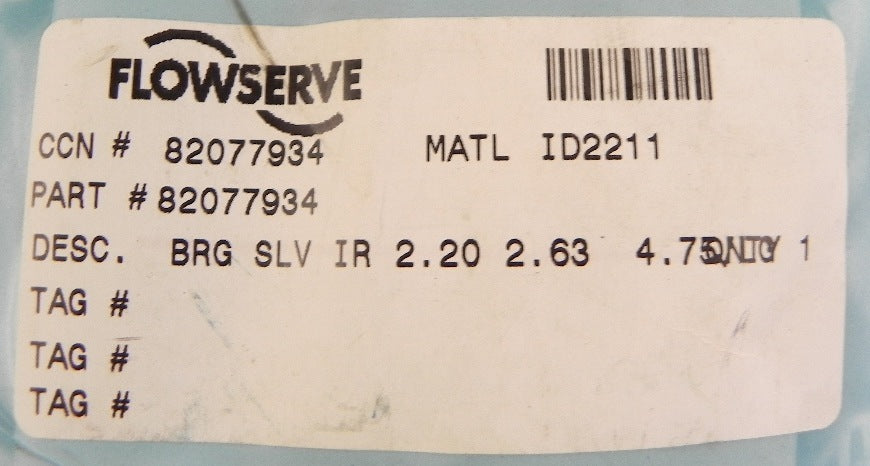 Ingersoll Dresser / Flowserve Bearing Sleeve 82077934 - Advance Operations