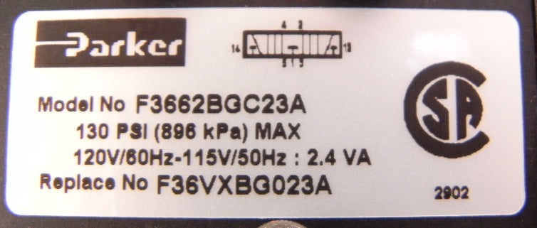Parker Pneumatic Solenoid Valve 1/4" NPT F3662BGC23A - Advance Operations
