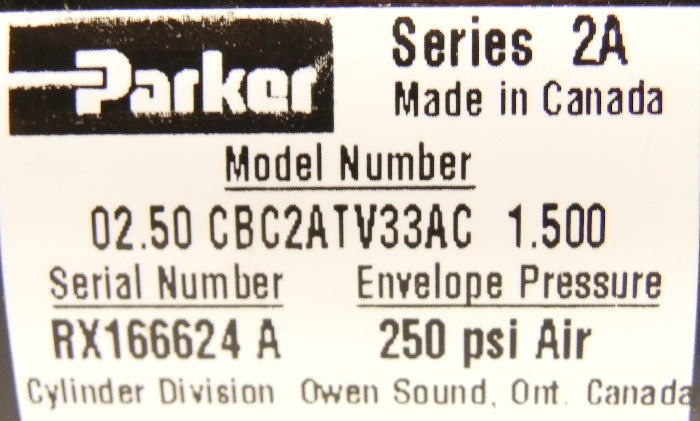 Parker Pneumatic Cylinder 2.5" DIA x 1.5" CBC2ATV33AC - Advance Operations