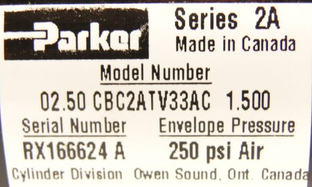 Parker Pneumatic Cylinder 2.5" DIA x 1.5" CBC2ATV33AC - Advance Operations