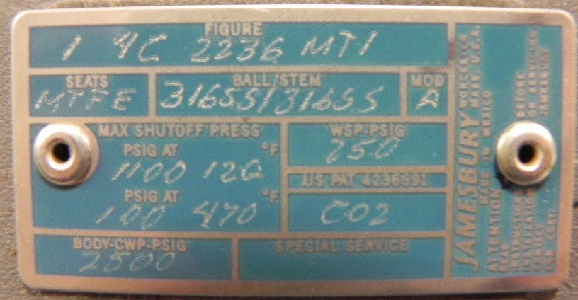 Neles-Jamesbury Ball Valve 1" 4C-2236MT-1 - Advance Operations