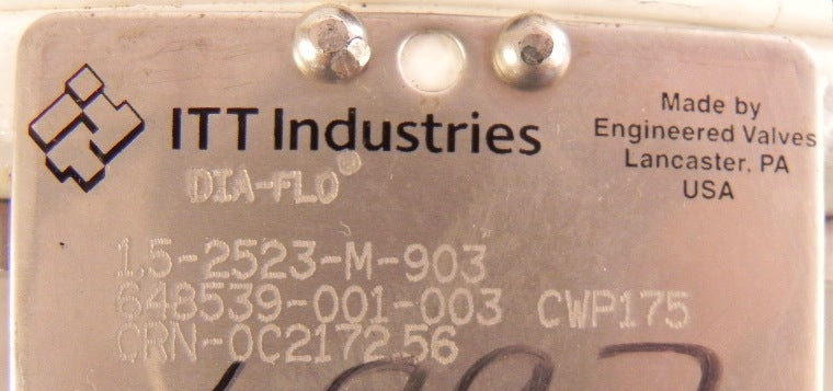 ITT Dia-Flo Diaphragm Valve 1-1/2'' 1.5-2523-M-903 - Advance Operations