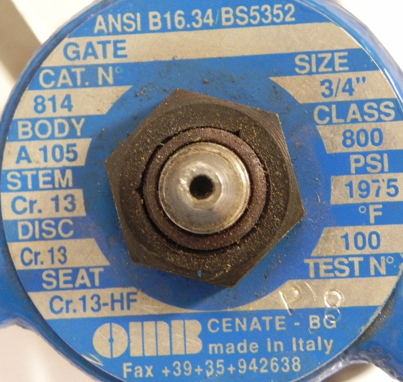 OMB Class 800 3/4" Weld Gate Valve Cat # 814 - Advance Operations
