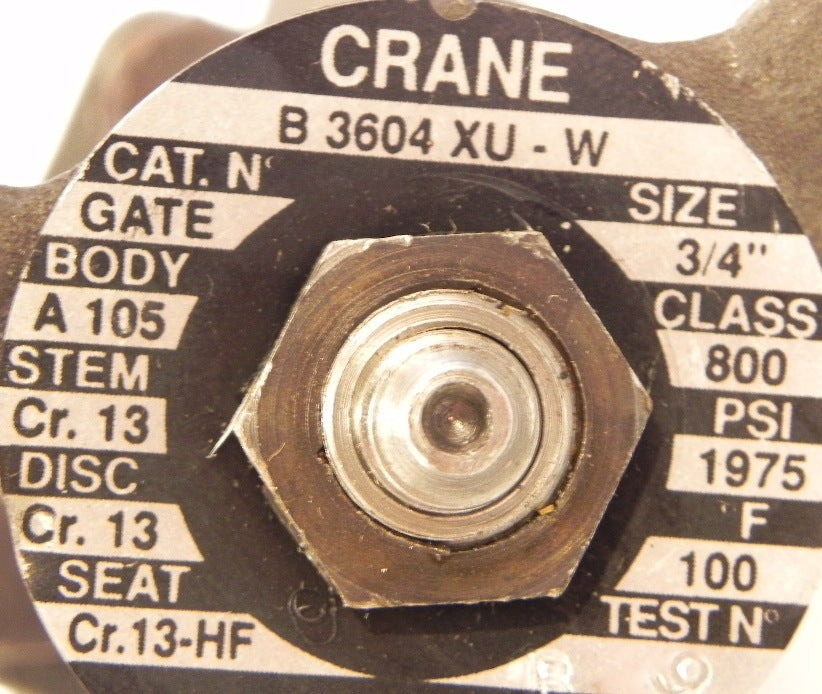 Crane B 3604 XU-W Gate Valve 3/4" Weld Class 800 - Advance Operations