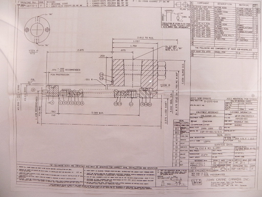 John Crane Mechanical Seal Type 1 DBL 2-3/8" - Advance Operations