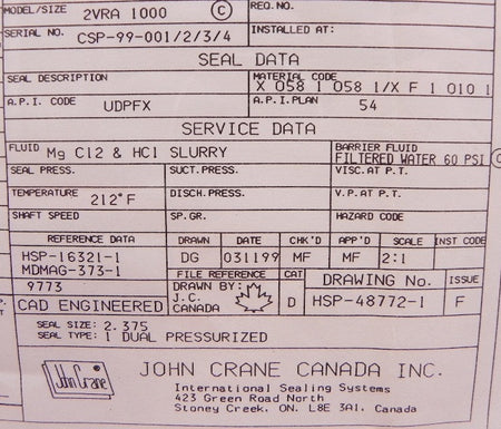 John Crane Mechanical Seal Type 1 DBL 2-3/8" - Advance Operations