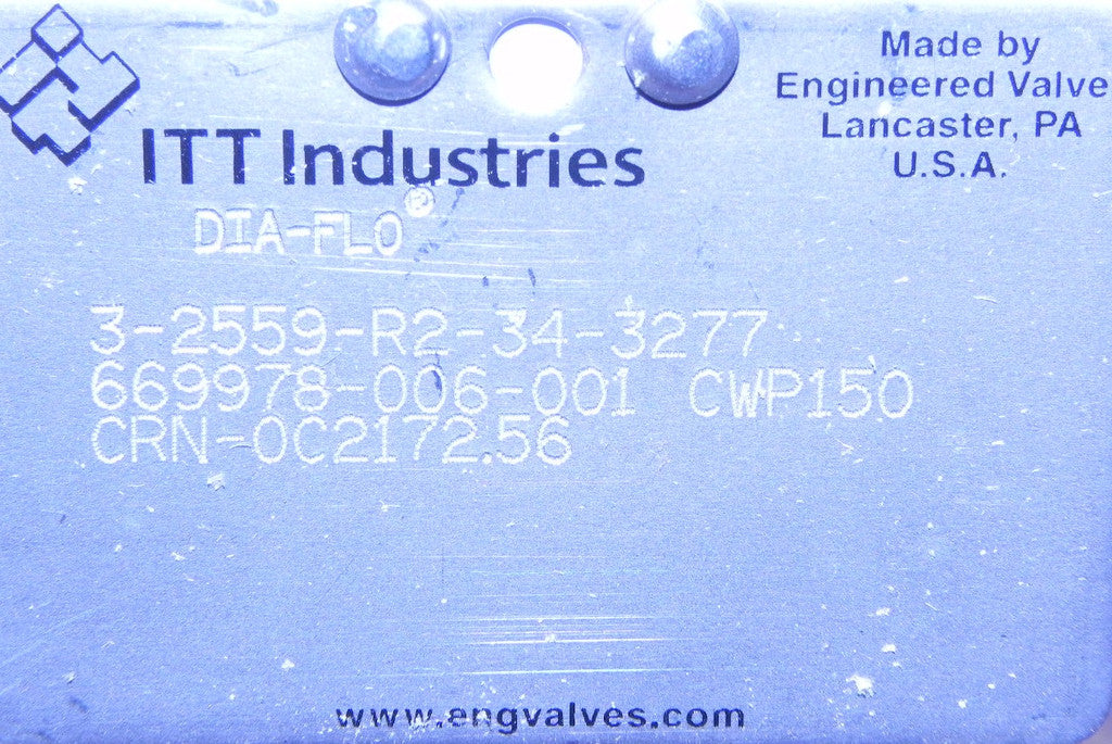 ITT Dia-Flo Diaphragm Valve 3-2559-R2-34-3277   3" - Advance Operations