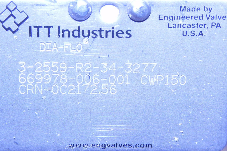 ITT Dia-Flo Diaphragm Valve 3-2559-R2-34-3277   3" - Advance Operations