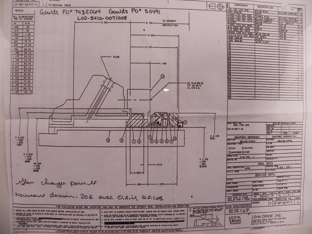 John Crane Mechanical Seal Type 20R 1-3/4" - Advance Operations