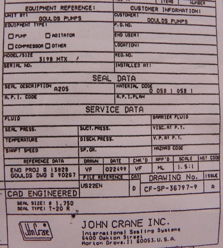 John Crane Mechanical Seal Type 20R 1-3/4" - Advance Operations