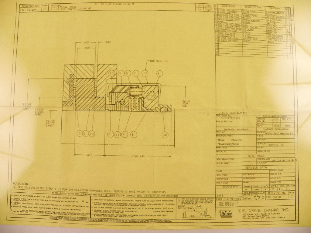 John Crane Mechanical Seal Type 20R 1-3/4" - Advance Operations