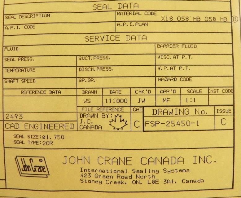 John Crane Mechanical Seal Type 20R 1-3/4" - Advance Operations