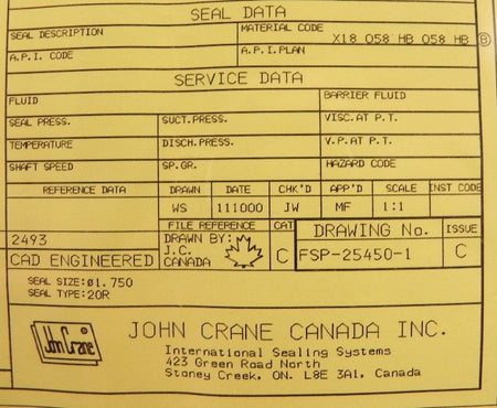 John Crane Mechanical Seal Type 20R 1-3/4" - Advance Operations