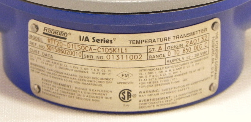 Foxboro 18" Temperature Transmitter RTT20-D1LSQCA-C1D5K1L1 FOXCOM I/A Series - Advance Operations
