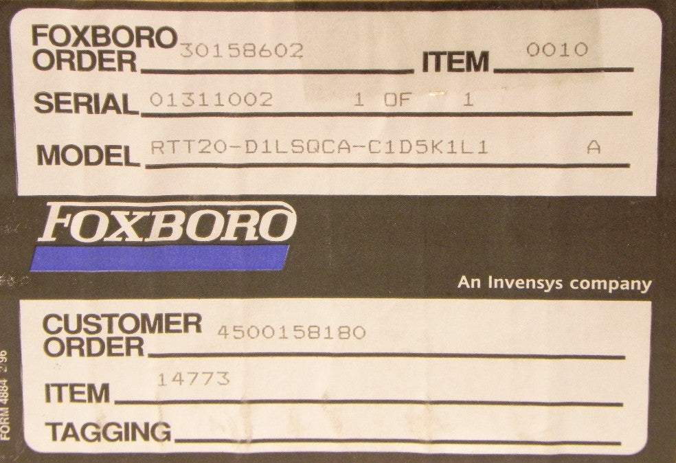 Foxboro 18" Temperature Transmitter RTT20-D1LSQCA-C1D5K1L1 FOXCOM I/A Series - Advance Operations