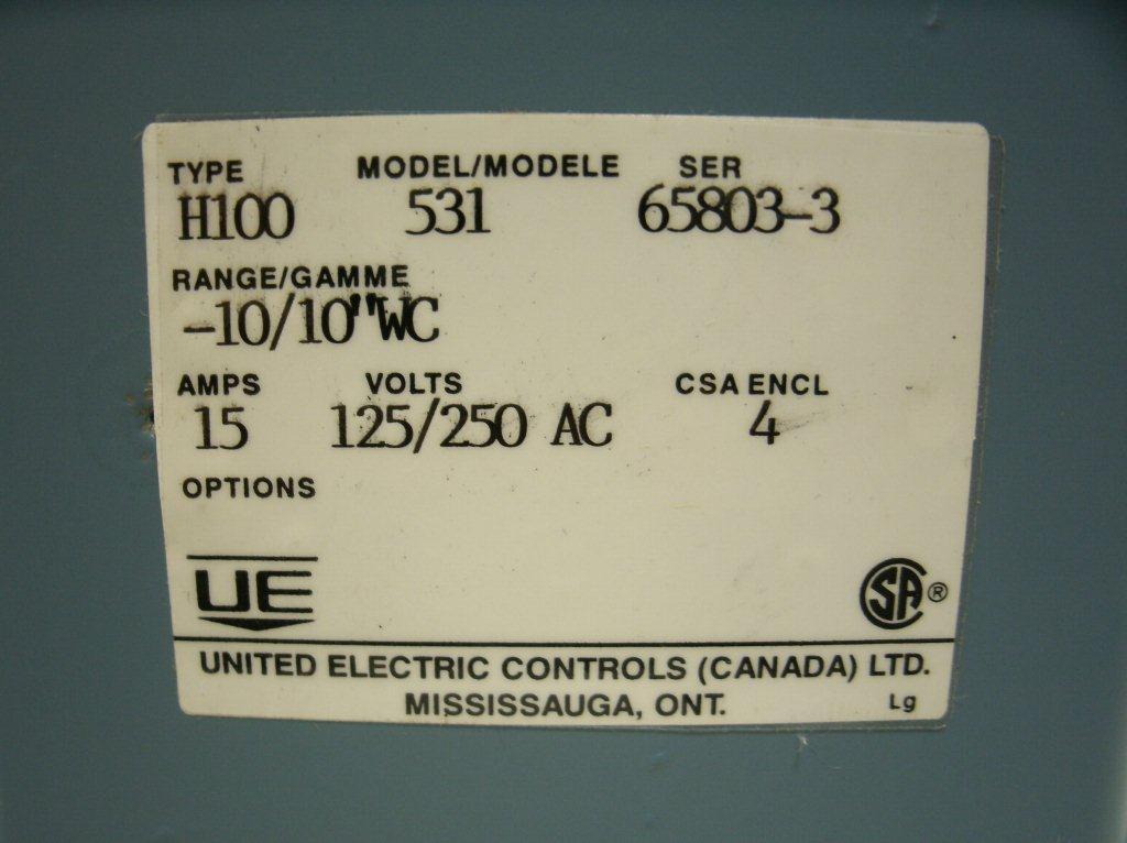 United Electric Pressure Switch H100-531 - Advance Operations