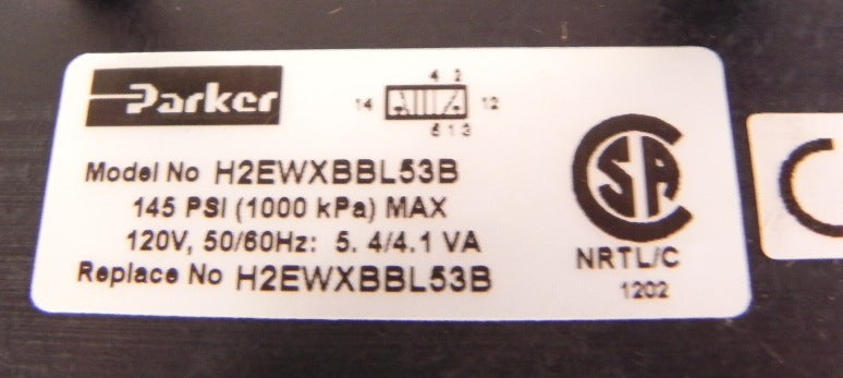 Parker Pneumatic Valve H2EWXBBL53B Solenoid 120V 5/2 New - Advance Operations
