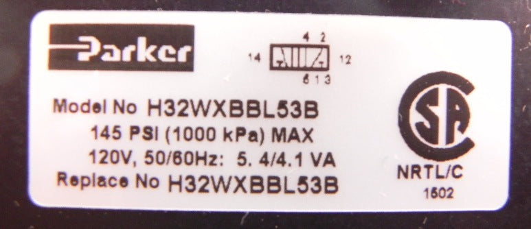 Parker Pneumatic Solenoid Valve 1/2" NPT H32WXBBL53B - Advance Operations