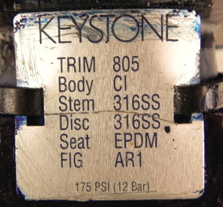 Keystone Butterfly Valve 4" 805-703-040-AR1-000 - Advance Operations