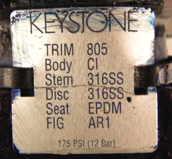 Keystone Butterfly Valve 4" 805-703-040-AR1-000 - Advance Operations