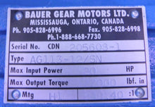 Load image into Gallery viewer, Bauer Gear Motor Speed Reducer / Gearbox  AG113-12/SN Ratio 249.4 / 1 - Advance Operations
