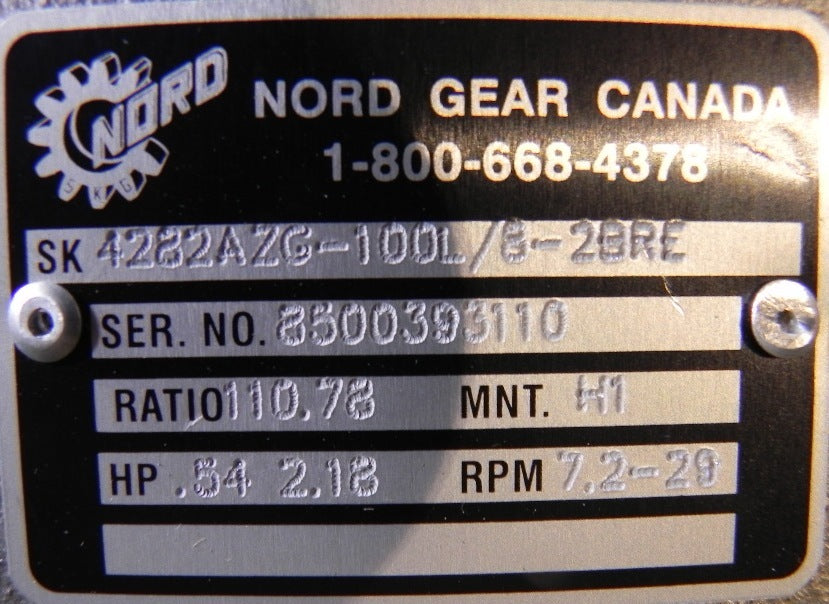 Nord Gear Speed Reducer SK4282AZG-100L/8-2BRE - Advance Operations