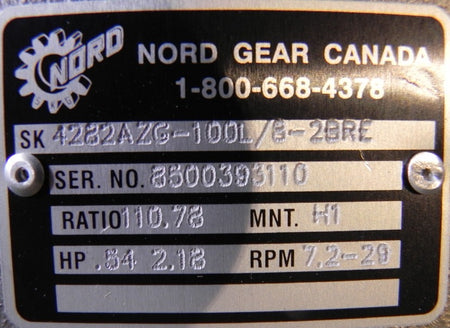 Nord Gear Speed Reducer SK4282AZG-100L/8-2BRE - Advance Operations