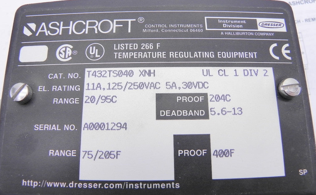 Ashcroft Temperature Switch T432TS040 XNH - Advance Operations