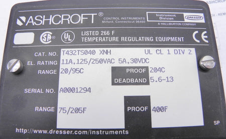 Ashcroft Temperature Switch T432TS040 XNH - Advance Operations