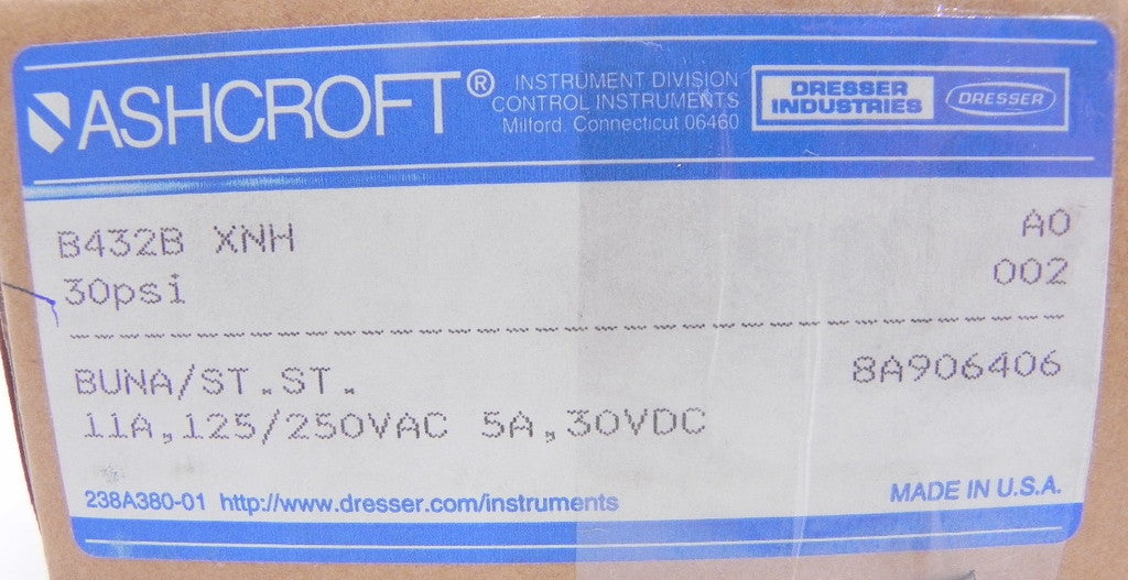 Ashcroft Pressure Switch B432B XNH 30 psi - Advance Operations
