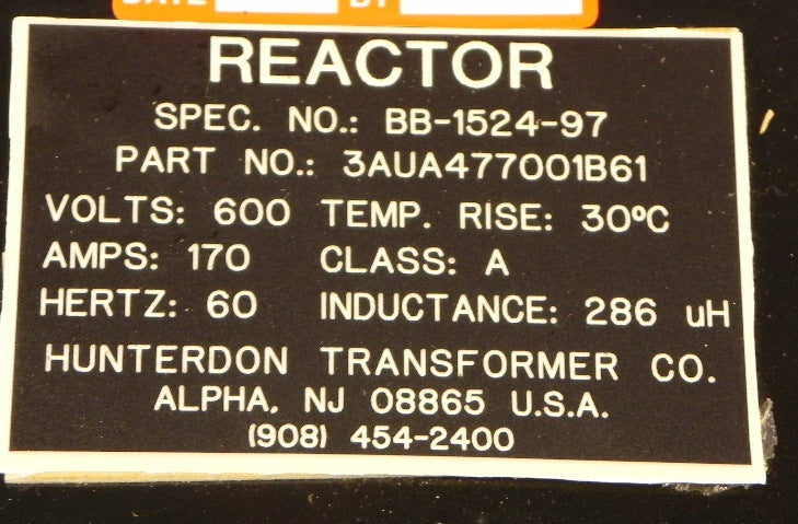 Hunterdon ABB Water-cooled Reactor Choke 170A 3AUA477001B61 600V  BB-1524-97 - Advance Operations