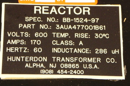 Hunterdon ABB Water-cooled Reactor Choke 170A 3AUA477001B61 600V  BB-1524-97 - Advance Operations