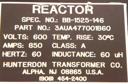 ABB Water-cooled Reactor / Choke 850A 3AUA477001B60 BB-1525-146 800A - Advance Operations