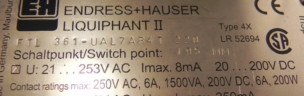 Endress+Hauser Liquiphant II Switch FTL 361-UAL7AB4T - Advance Operations
