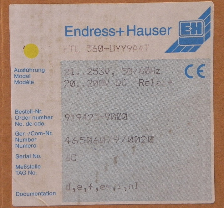 Endress+Hauser Liquiphant II Level Switch FTL 360-UYY9A4T - Advance Operations